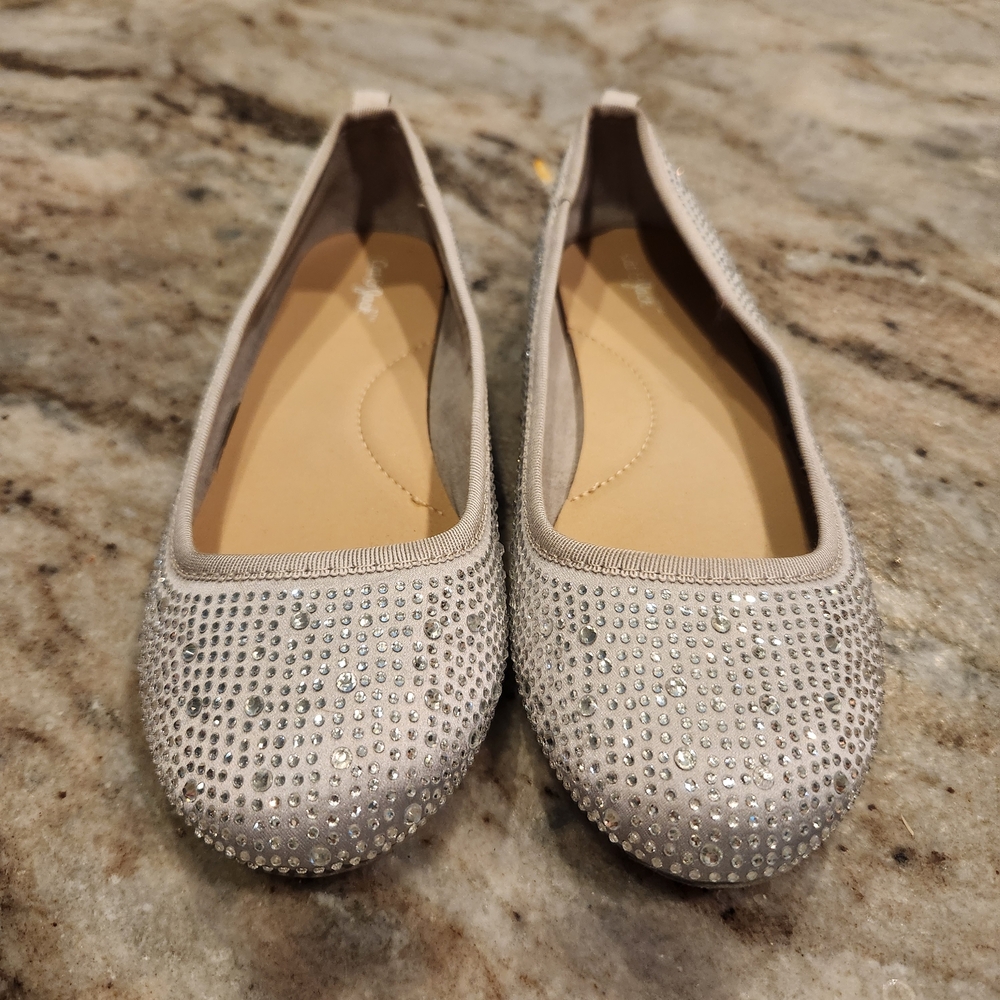 Kids Silver Rhinestone Flats